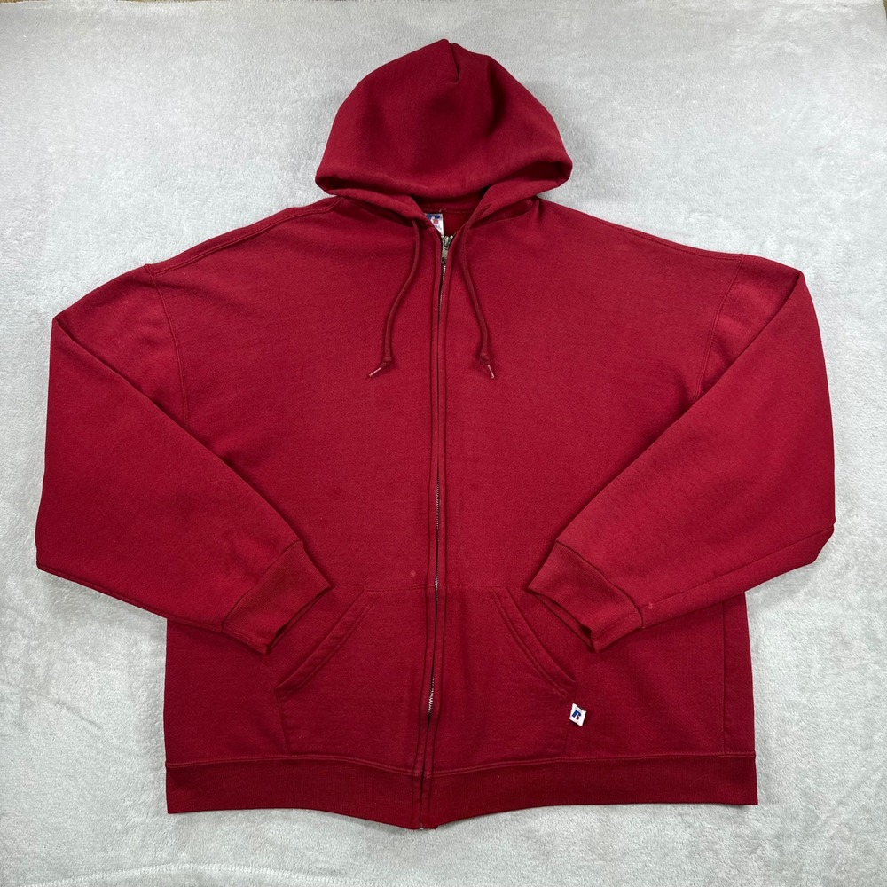 Vintage Russell Athletic Hoodie Mens XXL Red Full Zip Dri-Power Fleece Relaxed